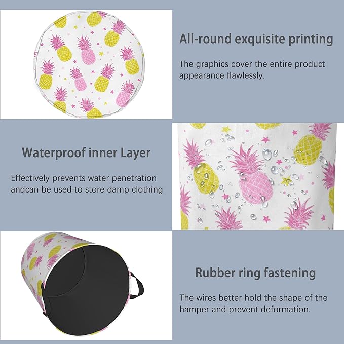 Pineapple Tropical Laundry Hamper,Dirty Clothes Laundry Basket with Handles Waterproof Oxford Cloth Storage Basket for College Dorms Bathroom Bedroom 16" x 20.8"