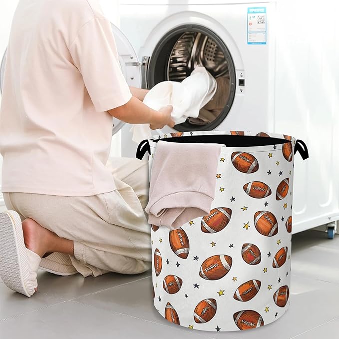 American Football Laundry Basket,Stars Foldable with Handles Tote Bag Oxford Cloth for Bathroom Bedroom Dirty Clothes Storage Bucket 16" x 20.8"