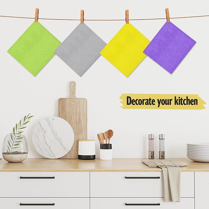 MoLKENE Swedish Dishcloths for Kitchen | 6 Pack Absorbent Cellulose Sponge Cloths Washable | Non-Scratch Reusable Paper Towels Quick Drying Cleaning Cloths - Purple