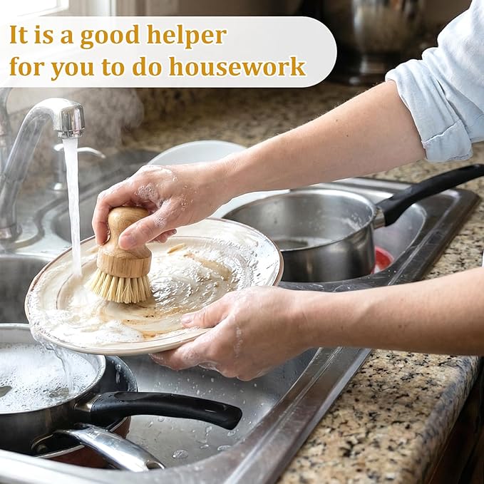 18 Packs Bamboo Dish Scrub Brushes Durable Wood Dishes Scrub Brush Wok Brush with Natural Sisal Bristles for Cleaning Pots, Pans, Sinks, Woks, Vegetables