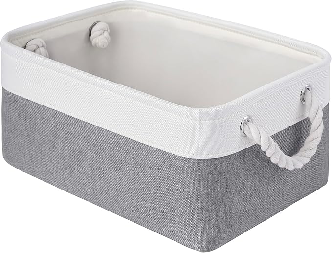 Storage Baskets for Shelves 13.8x9.8x6.7 Inch, Foldable Fabric Storage Bins with Handles, Small Storage Baskets for Organizing Closet, Office, Home Organization (1-Pack, White&Gray)