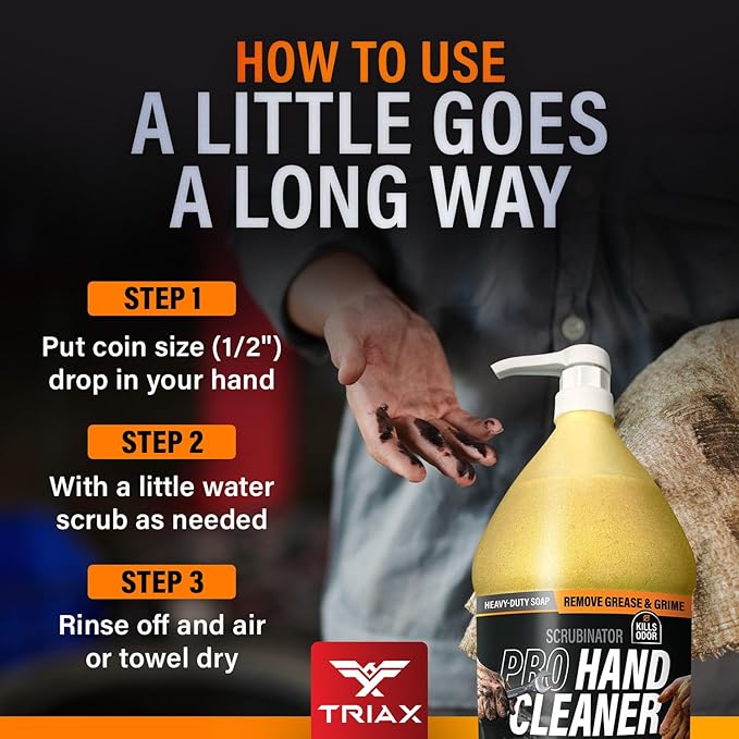 TRIAX Scrubinator - Heavy Duty Hand Scrub and Cleaner - Removes Tough Grease, Dirt, Grime, and Odors - No Toxic Solvents or Harsh Chemicals - Moisturizers to Protect Skin (16 Ounce)