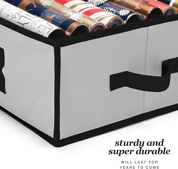 Gift Wrap Organizer, Christmas Wrapping Paper Storage Bag w/Useful Pockets for Xmas Accessories, Fits Upto 24 Rolls, Underbed Storage for Holiday Decorations, Large Capacity Storage Box