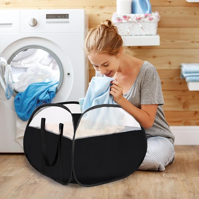 Laundry Basket with Handles 90L, Collapsible Laundry Baskets, Foldable Laundry Basket, Tear-proof Dirty Clothes Pop Up Hampers for Laundry, Bedroom, Bathroom, Dorm, Kids Room, Travel or Campout Black