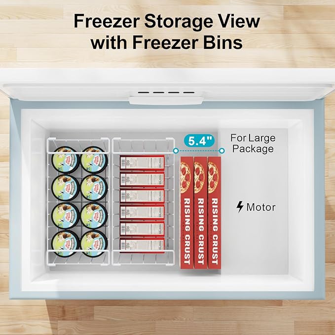 iSPECLE Deep Freezer Organizer Bins - Fits 7 Cu.Ft Chest Freezer, 8 Pack Stackable Wire Baskets(14.7" Length), Heavy Duty Coated Freezer Organizer, Rust Resistant for Frozen Food Sorting, White