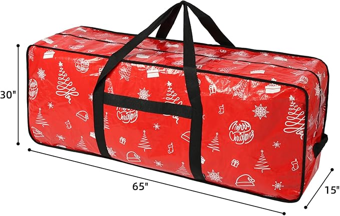 HOMEST Christmas Tree Storage Bag, Fits for 7.5-9 ft Xmas Artificials, Zippered Bag with Reinforced Carrying Handles and Wheels, Red Pattern (Bag Only)