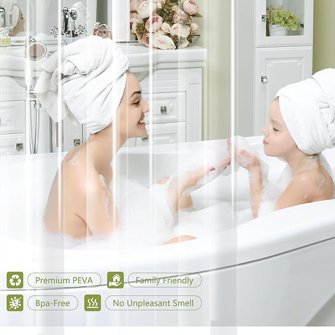 Waterproof Clear Shower Curtain with 3 Large Magnets, Bpa-Free PEVA 8G Shower Curtain Liner Weighted, 72 x 72 inch See Through Transparent Plastic Shower Curtain Durable for Bathroom