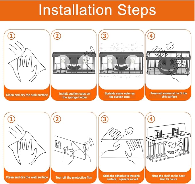 MURLONG Sponge Holder Smiley Face,Sink Caddy for Kitchen Sink,Sponge Holder with 2 PCS Suction Cups/1 PCS Adhesive Strips,Designed for Sponge,Soap,Dish Brush,Scrubber-Charcoal Gray