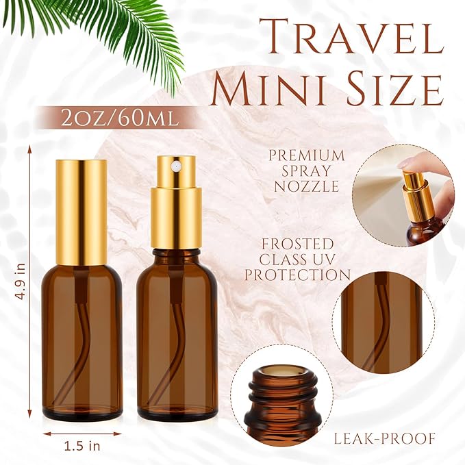 Roshtia 30 Pcs Glass Spray Bottle Clear Empty Bottles Small Refillable Reusable Perfume Bottle with Fine Mist Sprayer Pump for Face Body Travel(2 oz,Amber)