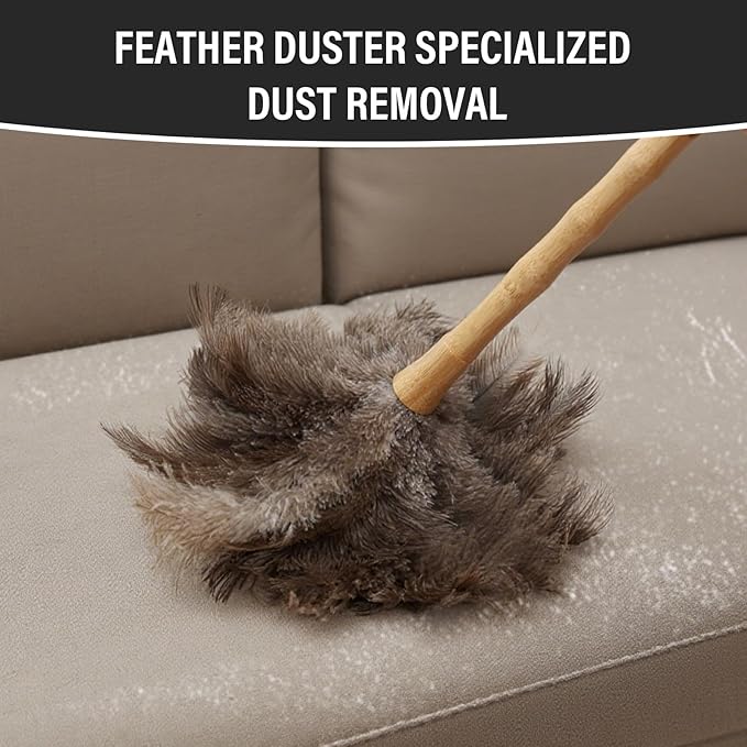 DOVORSY Ostrich Feather Duster 16 Inch, Feather Duster for Cleaning Ceilings Furniture Fans with Wooden Handle for Home, Car, and Office Cleaning (16in)