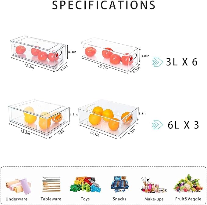 MineSign 9 Pack Stackable Refrigerator Organizer Bins Pull-Out Drawers for Fruit and Veggies Storage Organizer for Fridge Clear Drawer Containers with Handle Divided Organization for Produce Saver