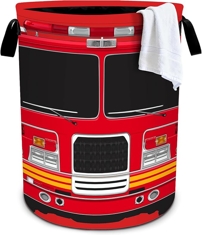 Fire Truck Laundry Basket Storage Bin Foldable Laundry Hamper Clothes Storage Bucket Organizer 19.6x15.7 Inch For Laundry Room/Bedroom/Bathroom