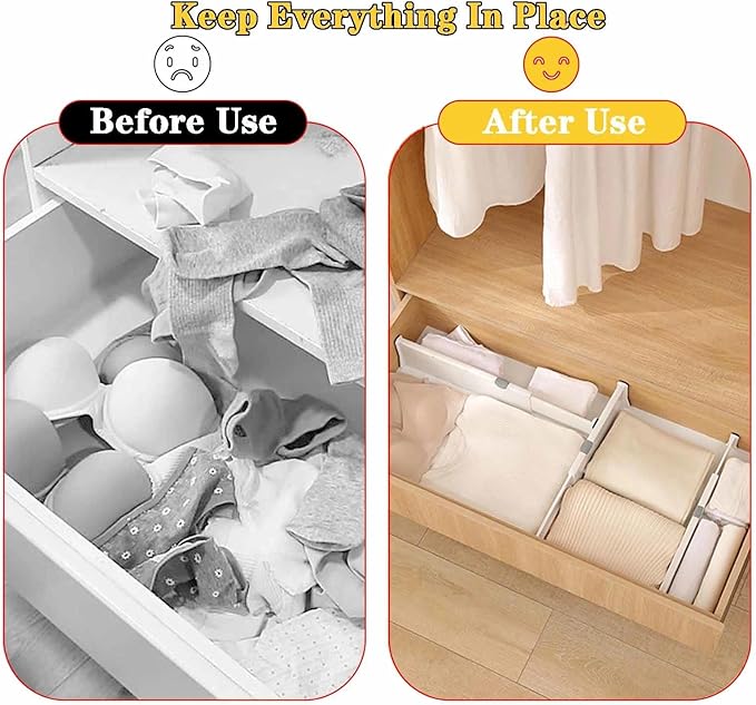 12 Pack Drawer Dividers 3.94" High, 14.94"-21.26" Adjustable Dresser Drawer Organizers for Clothes, Expandable Dresser Separators in Bedroom/Bathroom/Kitchen Organization and Storage