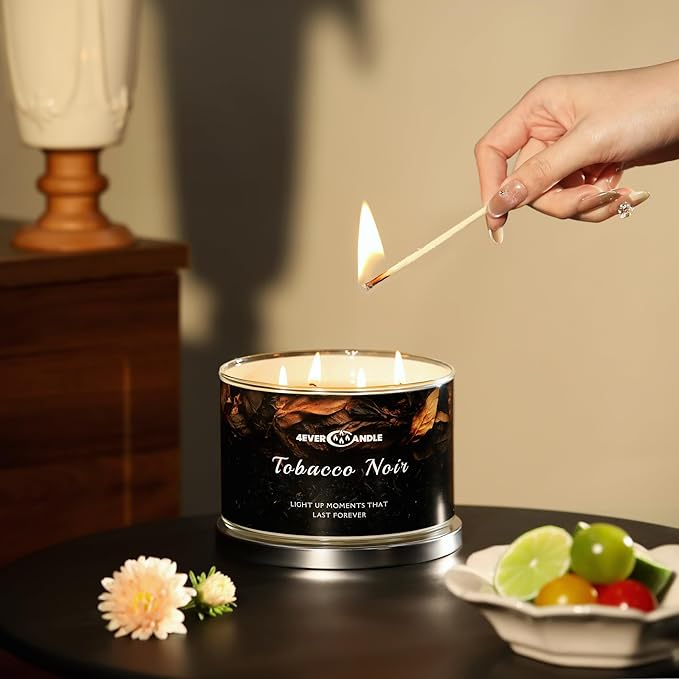 4EVER Scented Candles | 4-Wick 18oz Soy Wax Candle | Up to 50Hrs Clean Burn | Aromatherapy Candles for Home Scented | Gifts for Women & Mom, Tobacco Noir