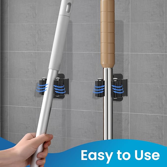 Broom Holder Wall Mount, 12PCS Broom Hanger Wall Mount, Stainless Steel Heavy Duty Mop Holder Broom Mop Hanger Wall with Screws, Garden Outdoor Tool Organizer Rack Broom Hanger (Black)