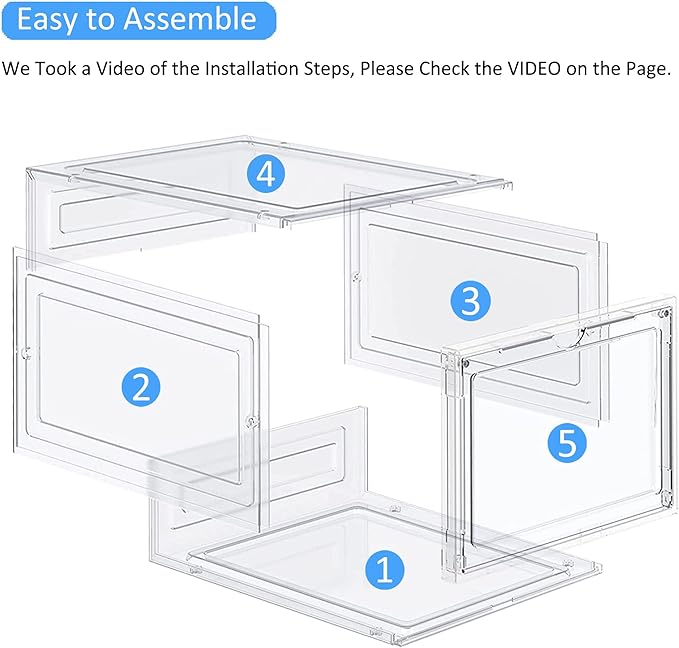 Large Clear Shoe Storage Boxes Stackable, 12 Pack Hard Plastic Shoe Storage Organizer with Magnetic Door, Shoe Container Sneaker Storage Display Case Fit up to US Size 12 Clear