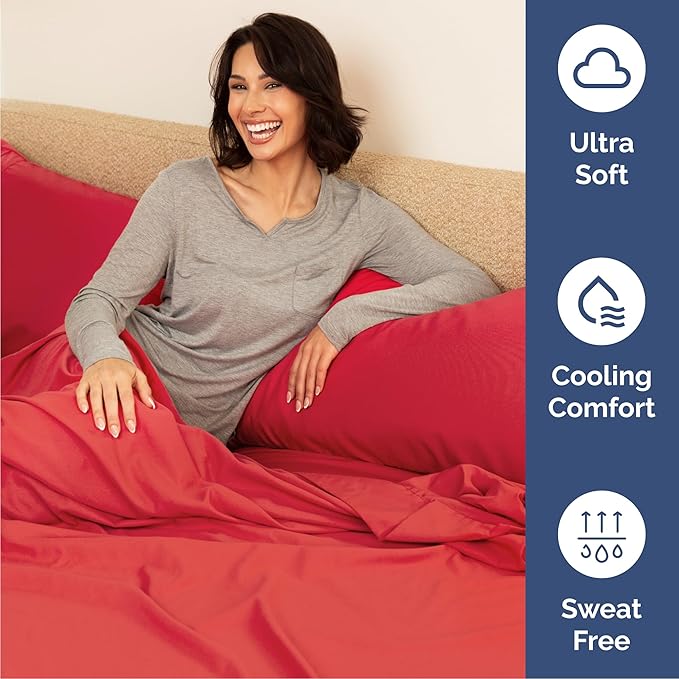 Cal King 6 Piece Sheet Set - Comfy Breathable & Cooling - Ultra Soft Hotel Luxury Bedding Set w/ 8-16 Inch Deep Pockets - 1 Flat & 1 Fitted Sheet & 4 Pillowcases - Cozy, Wrinkle Free & Easy Care - Red