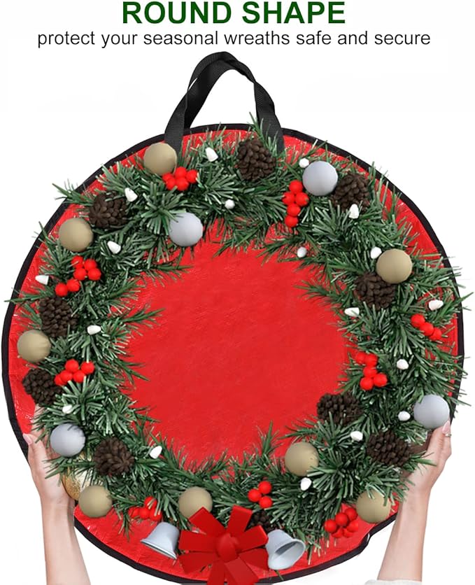 ProPik Christmas Wreath Storage Bag 24" - Garland Holiday Container with Tear Resistant Material - Featuring Heavy Duty Handles and Transparent Card Slot - 2 Pack (24 Inch, Red)