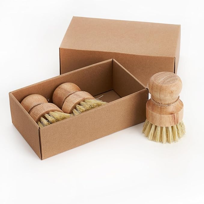 Diahom Bamboo Dish Brush Scrubber 3 Pack for Cleaning Pot Pans Hanging Rope Kitchen Dishwashing