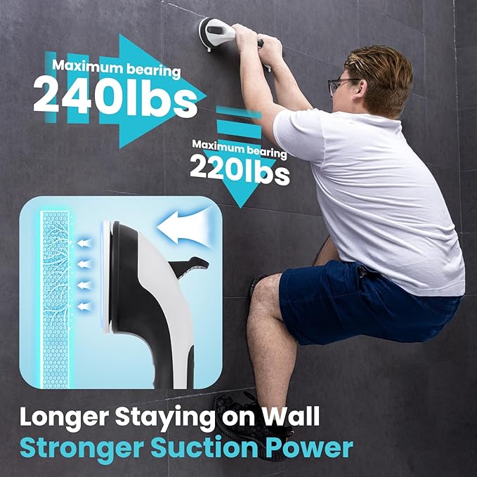 TAILI Shower Grab Bar, 16.8 Inch Shower Handles for Bathtubs and Wall for Elderly, Suction Grab Bars for Seniors Bathroom Safety Handle for Elderly, No Drilling Removable,Black