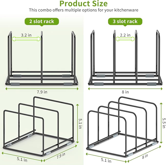 LAEMYFYRE Pan and Pot Organizer Rack, Cutting Board Organizer for Cookie Sheet,Frying Pan inside Cabinet,Baking Pan, Tray Organizer for Kitchen Storage - Total 5 Compartments(2 Pcs)