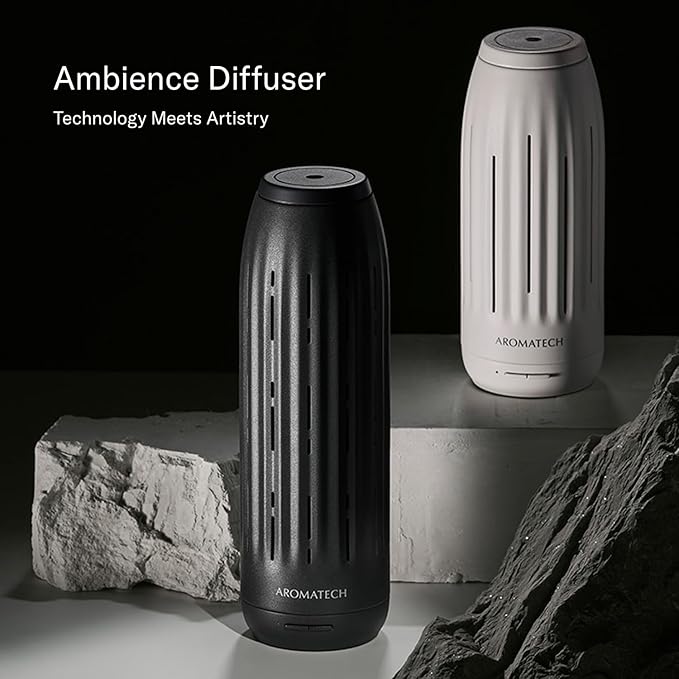 AromaTech Ambience Scent Diffuser for Essential Oil Blends & Fragrances – Waterless Scent Machine w/Bluetooth for Home, Bathroom Boutiques, Hotel, Spa – White Stone Mini (White Stone)