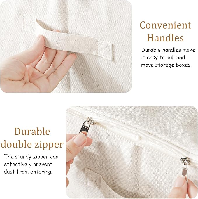 ENUMAIL Underbed Storage Cube, Closet Organizer with Lid, Foldable Home Container Bags for Organizing Clothes, Shoes, Blankets, Pillows, 15.7x11.8x7.8Inches, Beige, 2 Pack