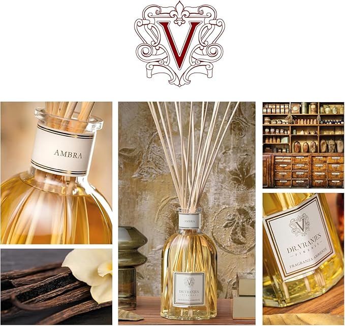 Dr. Vranjes - Ambra 250 ml Reed Diffuser + Elegant Shopping Bag, Luxury Home Fragrance, Made in Italy, Amber, Patchouli, Sandalwood