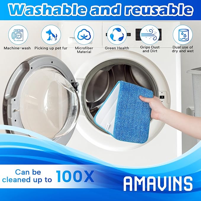AmaVins 3 Pack Microfiber Cleaning Pads for Bona Mop, Reusable Microfiber Mop Pads for 18 Inch Mop, Hardwood Floor Replacement Cleaning Mop Pads, Machine Washes