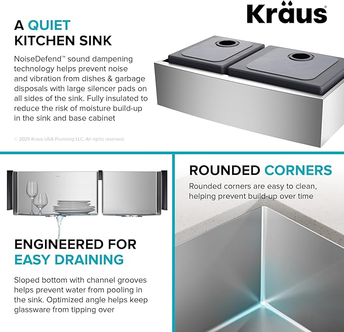 Kraus KHF203-36 Standart PRO Kitchen Stainless Steel Sink, 36 Inch Round Apron 60/40 Double Bowl