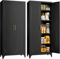 Metal Storage Cabinet with Doors, 75" Tall Kitchen Pantry Storage Cabinets, Black Pantry Cabinets with Adjustable Shelves, Home Office Cabinet, Large Cupboard, High Leveling Feet- Assembly Required