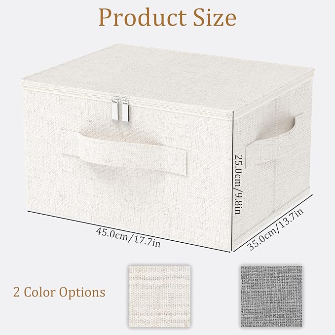 ENUMAIL Underbed Storage Box with Lid, Foldable Clothes Organizers, Fabric Bins for Organizing Clothes, Shoes, Blankets, Pillows, 17.7x13.7x9.8Inches, Beige, 2 Pack