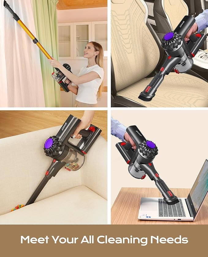 SVHT Cordless Vacuum Cleaner, 450W 40KPA Vacuum Cleaners for Home, 45Mins Lightweight Stick Vacuum with Advanced Green Light Tech, Rechargeable Battery Vacuum for Carpet,Pet Hair,Hardwood Floor
