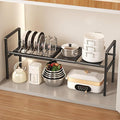 Mustorn Pots and Pans Organizer Under Cabinet, Expandable 1 Tier Under Sink Organizers and Storage Adjustable Height Kitchen Pot and Pan Lid Holder Rack with 6 Dividers Under Cabinet Shelf(Black)