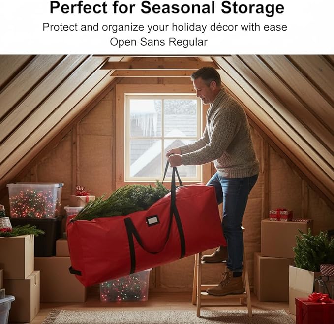 Christmas Tree Bag 9ft- Fits Heavy Duty Artificial Trees- Tear Proof 600D Oxford Fabric Waterproof Xmas Tree Storage Bag with Durable Handles & Zipper- Card Slot - Red