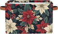 Storage Baskets Bin, Christmas Winter Poinsettia Collapsible Canvas Fabric Storage Bin Decorative Baskets Toy Organizer Rectangle Storage Boxes with Handles for Home Shelves Nursery, J-007
