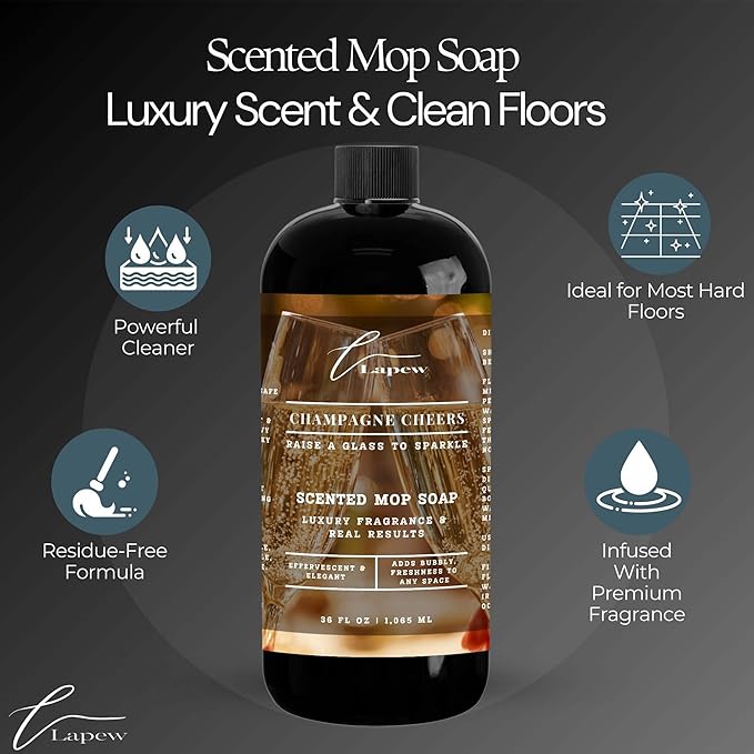 Lapew Champagne Cheers Scented Mop Soap Concentrate 36 oz | Premium Fragranced Floor Cleaner | Streak-Free | Hard Floor Cleaning Solution | Eco Friendly | Made in USA (Champagne Toast)
