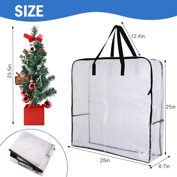 3 Pack 25 inches Wreath Storage Container,Extra Large Transparent Rectangular Ornament Storage Bags,Moving Bags,Perfect for Wreaths,Bedding,Daily necessities,Gifts,Waterproof,Reusable,Foldable