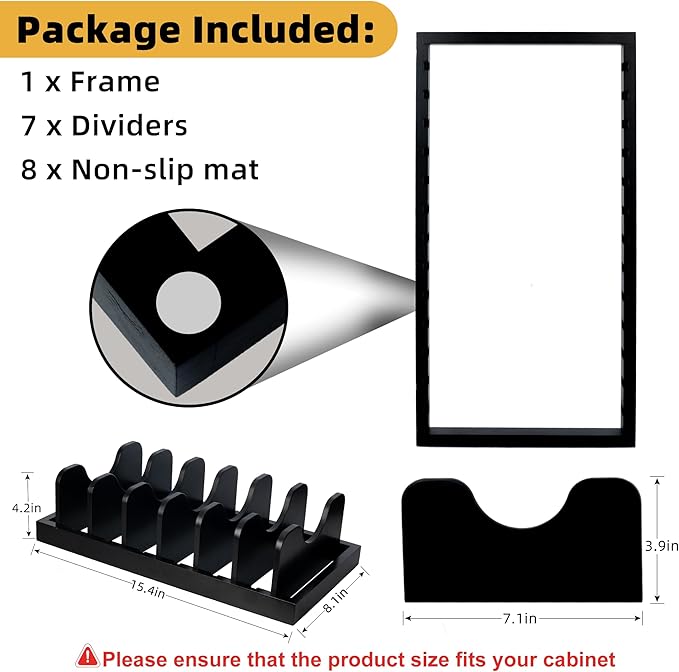 MinBoo Bamboo Pot Lid Organizer Pot Lid Holder, Pot and Pan Organizer Drawer Organizer for Pot Lids, Pans, Cutting Boards & Baking Sheets, Dinner Plates, Reusable Containers in Cabinet Storage,Black