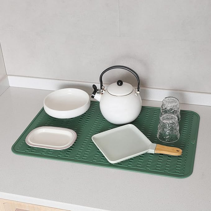 MicoYang Silicone Dish Drying Mat for Multiple Usage,Easy clean,Eco-friendly,Heat-resistant Silicone Mat for Kitchen Counter or Sink,Refrigerator or Drawer Liner Green 3XL 28 inches x 18 inches