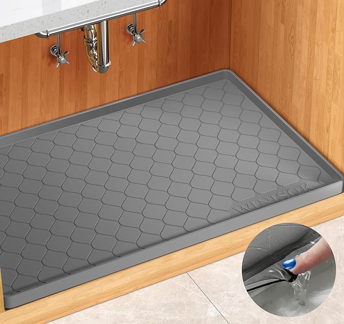 Winisok Silicone Under Sink Mat 28" x 22", kitchen Essentials and Gadgets, Shelf liner and Cabinet Protector, Home Organizers and Storage, Waterproof Bathroom Tray