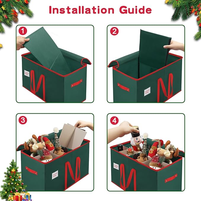Christmas Nutcrackers Storage Box Stores 8 Figurines and Nutcrackers Sized 15 Inches, Holiday Nutcrackers Organizer with Adjustable Dividers, Extra Pockets, 600D Oxford Fabirc, Durable Handle (Green)