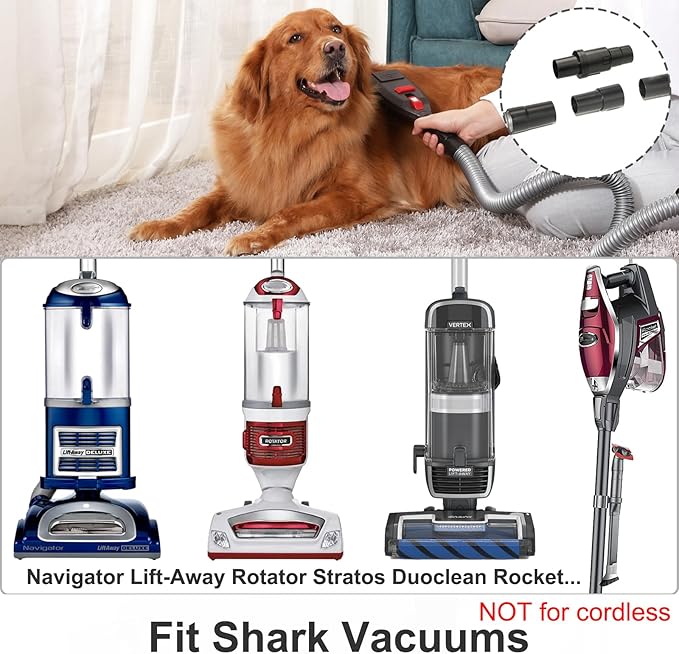 Kodahome Dog Brush Vacuum Attachments, Compatible with Shark Navigator Rotator Lift Away Stratos Rocket NV360 NV501 HV300... Vacuums, Pet Hair Shedding Grooming Tool with Hose Adapters