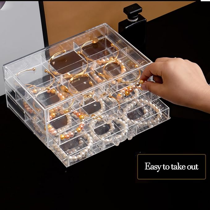 SPAKOWN Earring Organizer, Acrylic Earring Box Large 18 Compartments Jewelry Holder Organizer with 3 Drawers Stackable Earring Bracelet Storage Case Jewelry Boxes for Women (Clear)