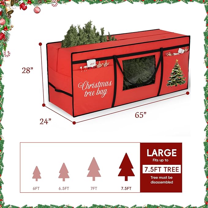 VERONLY Christmas Tree Storage Bag for 7.5FT Artificial Tree, Heavy Duty 600D Oxford Fabric with PVC Window and Exterior Pockets, Dust Moisture Proof Protection with Reinforced Handles
