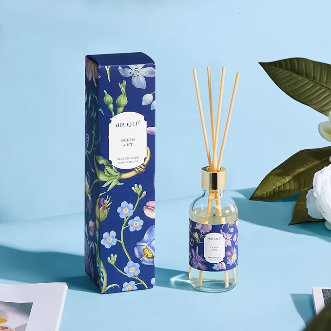 Airkeep Reed Diffuser Oil Set with Reed Sticks, Ocean Mist Aromatherapy Oil Scent Diffuser for Home Office Bathroom Decoration Perfume and Gifts 3.38 oz/100ml