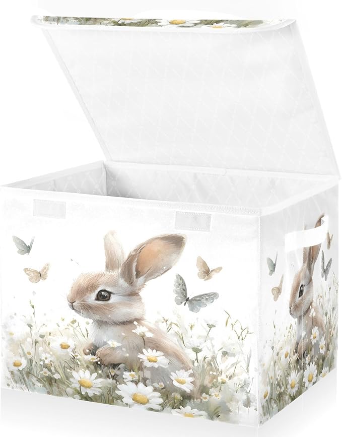senya Easter Baskets Collapsible Storage Bins with Lids, Bunny Butterfly Flower B Storage Boxes Clothes Baskets for Organizing