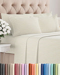 Cal King 6 Piece Sheet Set - Comfy Breathable & Cooling - Soft Hotel Luxury Bedding Set w/ 8-16 Inch Deep Pockets - 1 Flat & 1 Fitted Sheet & 4 Pillowcases - Wrinkle Free & Easy Care - Beige Stripes 2