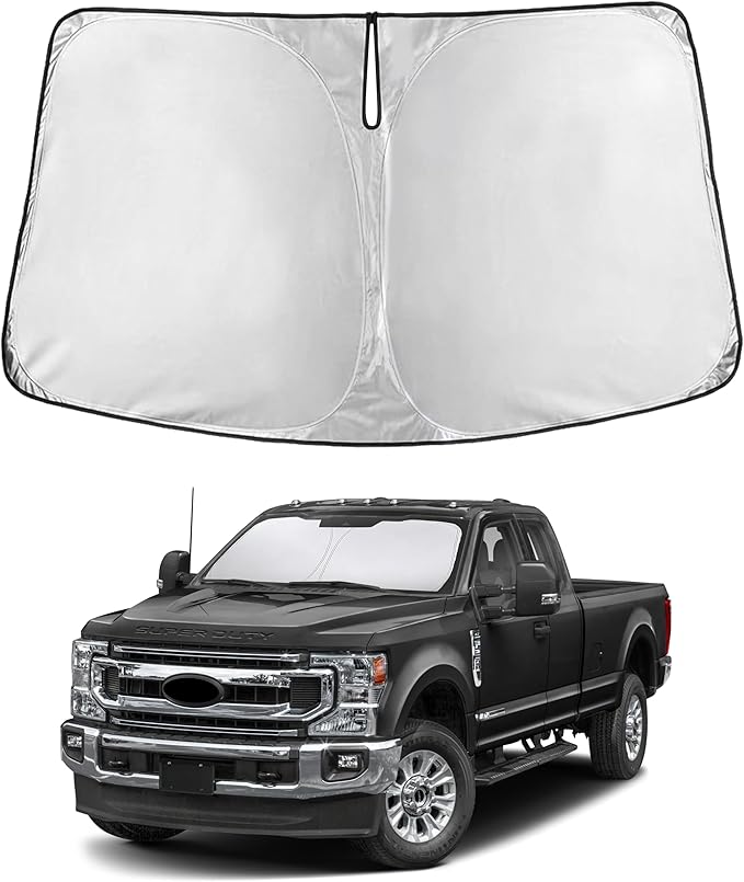 Econour Windshield Sun Shade for Ford F250 2017–2020 2021 2022, Car Windshield Sun Shade & Window Cover, Reflective UV Heat Blocker, Foldable Sun Shade for Car Windshield, Car Accessories