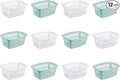 Sterilite 1.5 Bushel Rectangular Laundry Basket, Plastic, Classic Design for Carrying Clothes to and from the Laundry Room, White and Aqua, 12-Pack